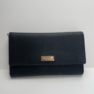 Kate Spade New York Small Leather Wallet Wristlet Phone Holder GUC Black